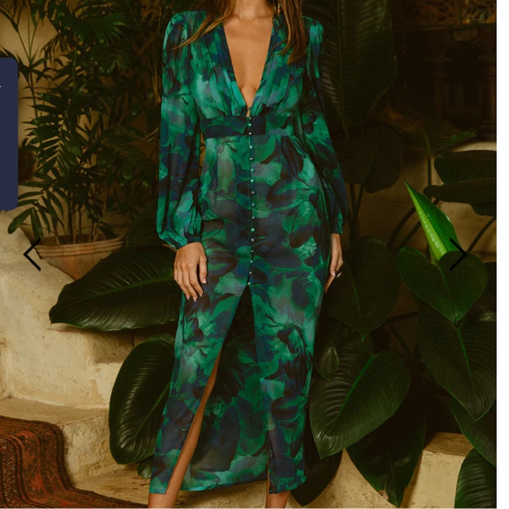 Tropical island plunge V-neck dress